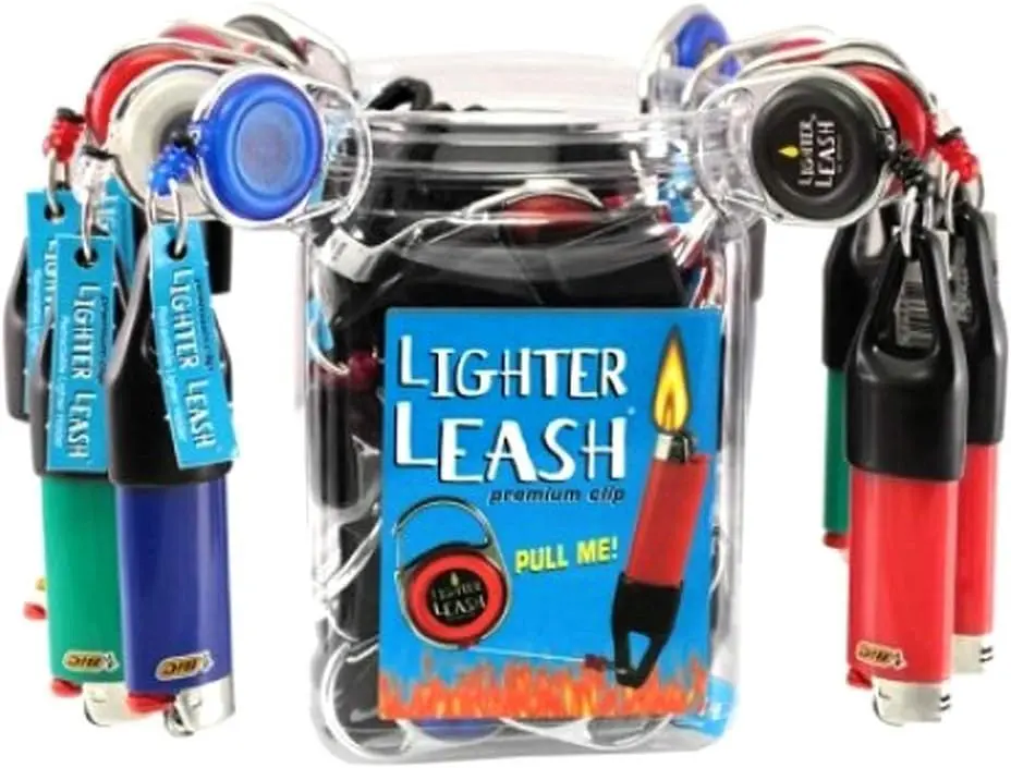 Lighter Leash Premium Clip - Plastic-Vinyl Carabiner Belt Clip with Secure Black Nylon Cord, 30-Piece Set for Home Supplies Lighter Accessories, Cigarette Holders