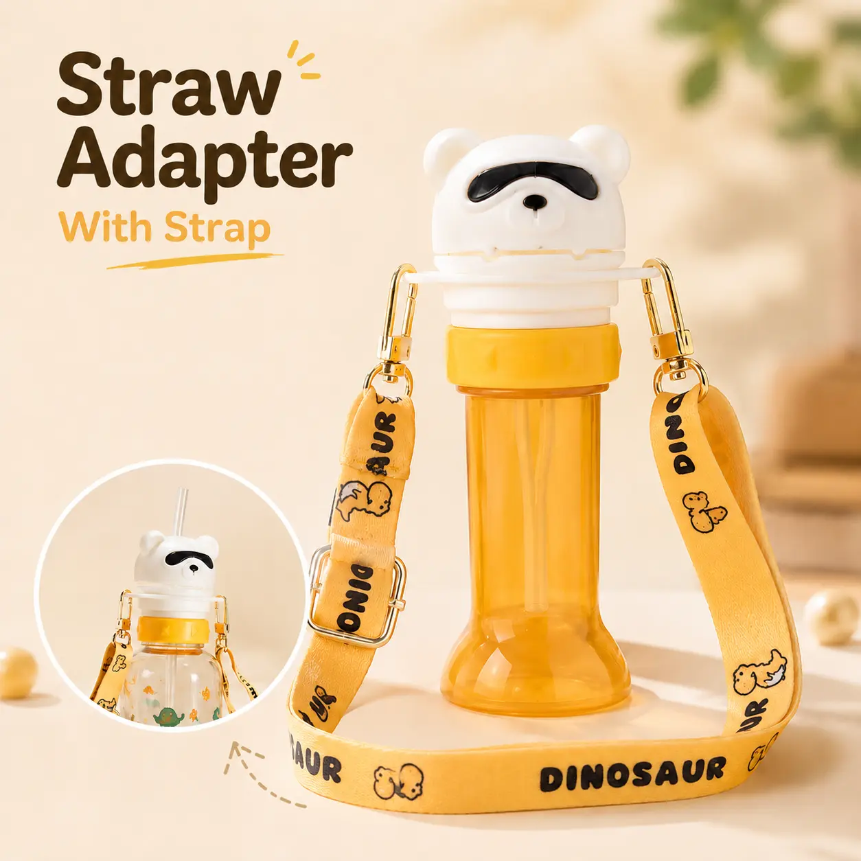 Portable Straw Bottle Adapter with Strap, Multi-Size Fit (2.8/3.2/3.8cm) , for Cola,Milk,Mineral Water Size, Dust-Proof Straw Storage, Anti-Choke Cup Converter, Lipstick-Friendly Drinking Spout, Travel Carry Design, Drinkware