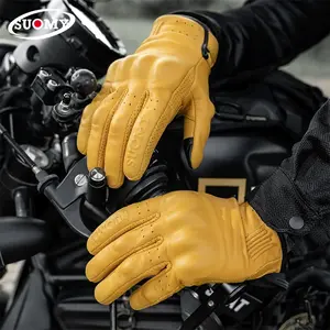 Suomy Vintage Motorcycle Gloves, Genuine Leather Full Finger Touchscreen, Unisex Retro Off-Road Riding Gloves