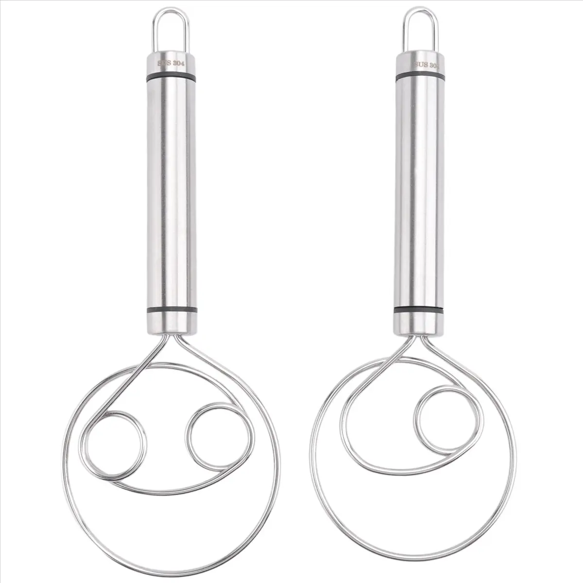 2-Pack Traditional Rustproof High-Grade Stainless Steel Silver Danish Dough Whisk Baking Bakeware - Coil Head Kitchen Utensils, Smooth Handles, Fast Mixing Hand Mixer, Christmas Wedding Holiday Gift Idea