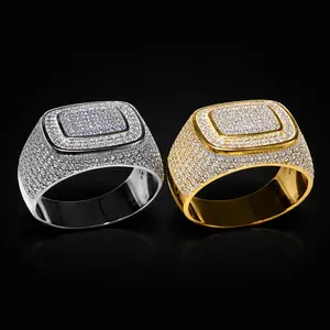 Luxury Hip Hop Micro Pave sona Diamond Stones All Iced Out Bling Ring Big 925 Sterling silver Rings for Men Jewelry
