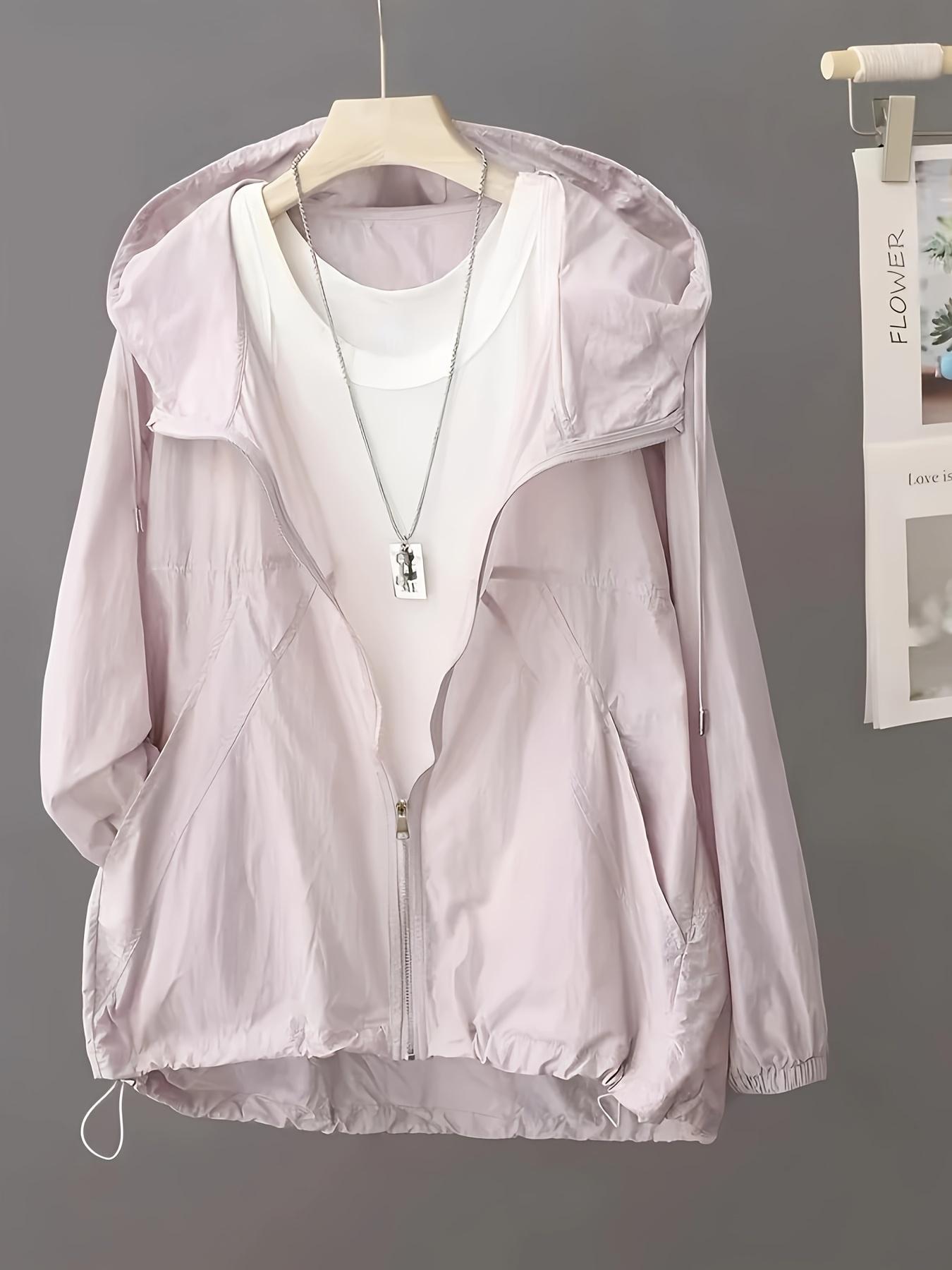 Spring and Summer Solid Color Hooded Sunscreen Jacket- Lightweight, Breathable, Loose-Fitting Open-Back Outdoor Short Sleeve Coat