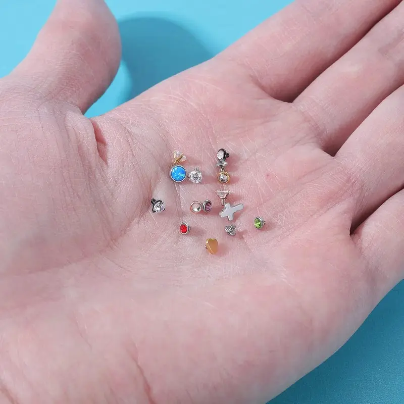 ZS 16G Stainless Steel Dermal Piercing Jewelry - Synthetic Cubic Synthetic Zircon ​   Diamonds, 24K Gold Plated Golden Plated Microdermal Anchor for Men & Women, Cute Style Body Jewelry for Casual Attire