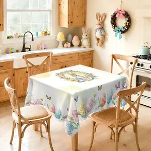 1 Easter tablecloth with eggshell and butterfly print, rectangular and round, washable, delicate embossed lace, suitable for winter, New Year's, indoor and outdoor, restaurant, home, creating atmosphere, party, Easter decoration