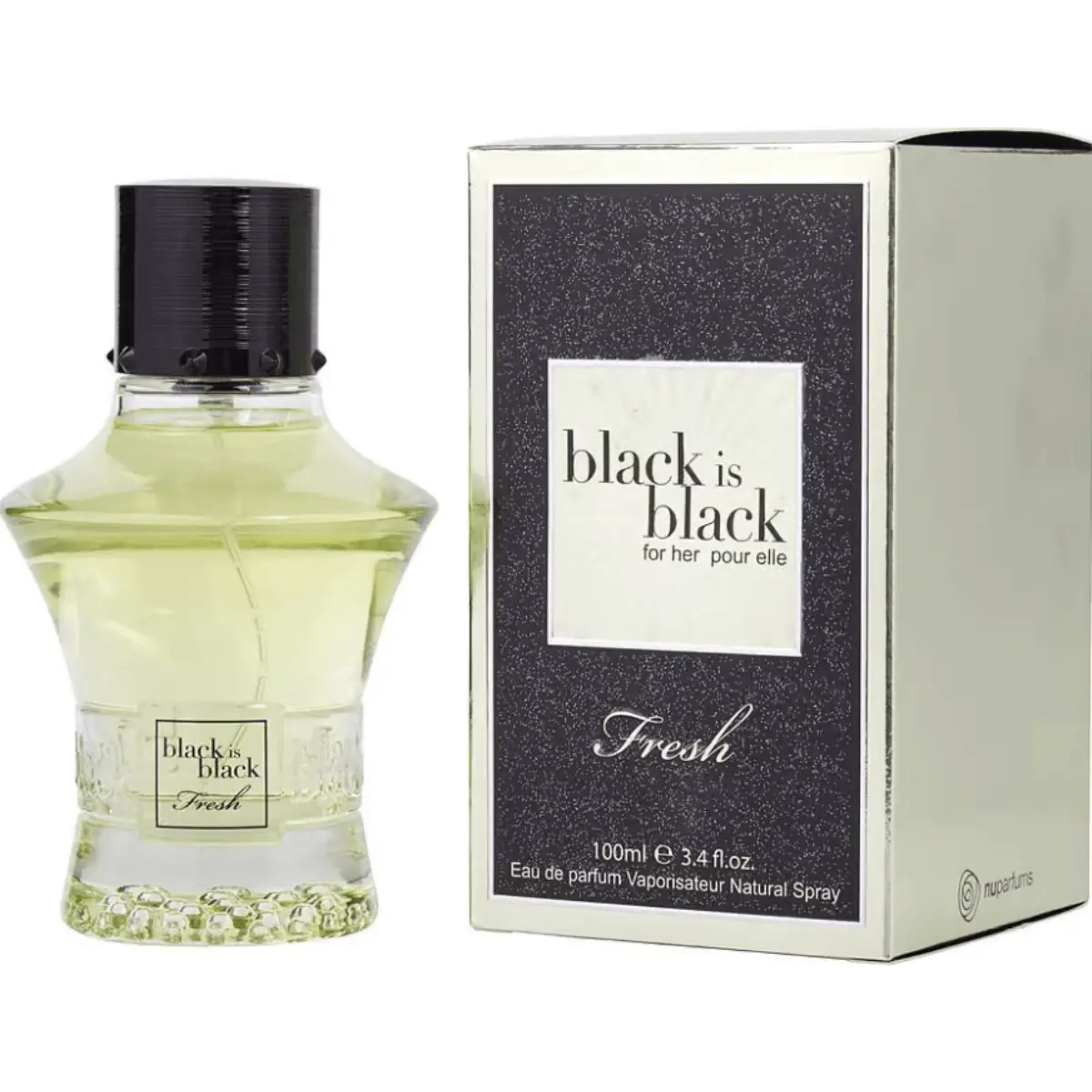Nuparfums Group Black Is Black Fresh EDP Women's Spray-Based Fragrance, Aromatic Floral Scent, Modern-Exotic Elegant Notes, 3.4 fl oz, New in Box, Fragrance Women's Fragrance