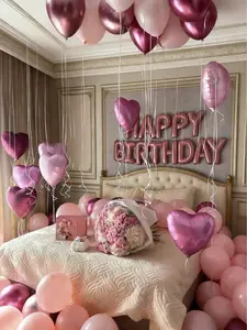 93pcs Birthday Balloon Decoration Set 16" Pink "HAPPY BIRTHDAY" Letter Balloons 18" Heart-Shaped Foil Balloons Pink & Dark Pink Latex for Themed Party Celebrations Reusable Balloon Garland