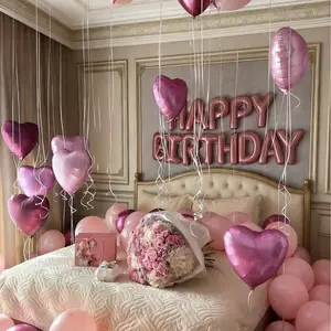 93pcs Birthday Balloon Decoration Set 16" Pink "HAPPY BIRTHDAY" Letter Balloons 18" Heart-Shaped Foil Balloons Pink & Dark Pink Latex for Themed Party Celebrations Reusable Balloon Garland