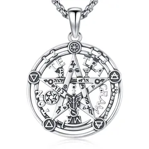Sebina S925 Tetragrammaton Necklace Tetragrammaton De Plata 925 Pentagram Pentacle Pendant Witchcraft Wiccan Pagan Jewelry Amulet Necklace Gifts for Her Him Men Women Limited Edition