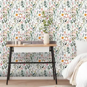 Bohemian Floral Self-Adhesive Decorative Wallpaper Roll, Detachable Waterproof Wall Sticker, Durable Home Decor for Kitchen Dining Bedroom Living Room
