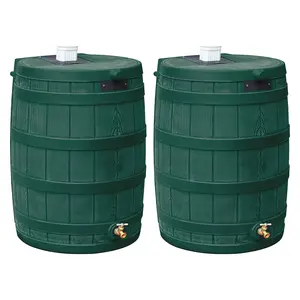 Good Ideas Rain Wizard Water Storage 50 Gallon Capacity Barrel, Green, (2 Pack)