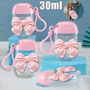 30 Ml Clear Empty Bottle Hand Sanitizer Bottle With Bow, Lid Reusable Portable Refillable, Holder Hook Keychain, Cosmetic Container, Empty Cosmetic Bottles, Suitable For Liquid Lotion, Daily Carrying, Outdoor Travel