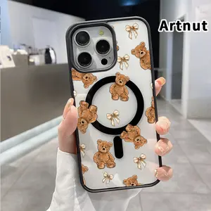 Compatible with iPhone iPhone 17 Pro Max 16 Plus 15 14 13 12 11 Air E Teddy Bear Reverie Pattern Shockproof Non-Yellowing Crystal Transparent Acrylic Soft Case Supports Wireless Charging.