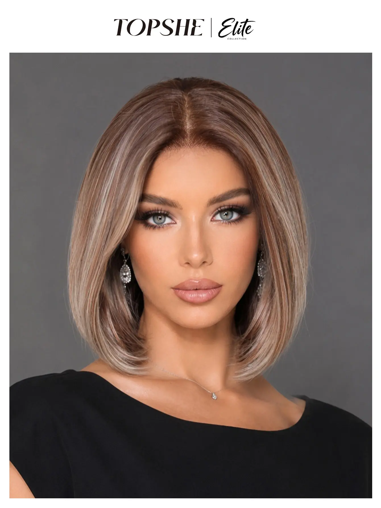 Nadia | TOPSHE 12 Inch Ash Brown Highlight Bob HD Lace Front Wig, Glueless Heat Resistant Synthetic Wig for Women