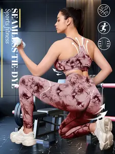 Women's Tie Dye Print Crop Sports Bra & High Waist Leggings Tracksuit Set, Sporty Comfy Breathable for Yoga Gym Workout Running, Ladies Sportswear for All Seasons, Gym Yoga Outfit, Workout Sets Women, Gym Yoga Clothing