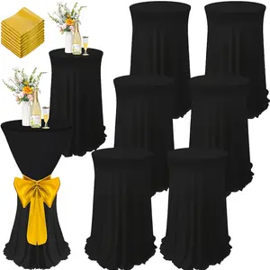 Set of 1: 32×43-inch and 24×43-inch cocktail tablecloths with natural, wavy-edged round table skirts, suitable for bar tables, wedding receptions and banquets