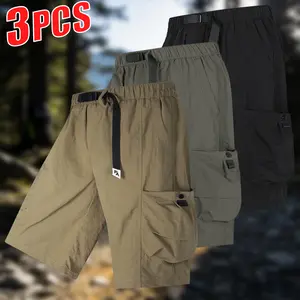 3PCS Ultimate Comfort Mens 6 Pocket Cargo Shorts Nylon Fabric Elastic Waist Quick Dry Wrinkle Resistant Stylish Casual Daily Wear#SummerVibes