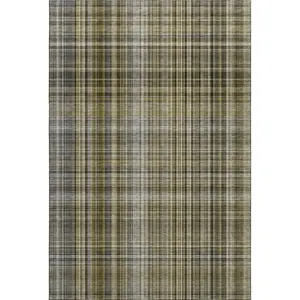 HomeRoots 648303 9 x 12 ft. Taupe & Coffee Plaid Washable Machine Made Rectangle Area Rug with UV Protection