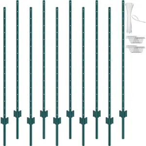VEVOR 5 Feet Fence Post, 10 Pack U-Channel Heavy Duty Metal Fence Posts, Sturdy Steel Fence Stakes for Garden Yard, Lawn, Farms and Outdoor Wire Fencing, Green
