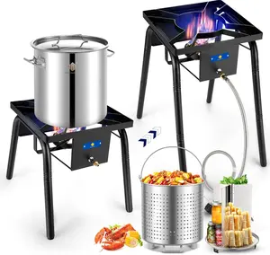 ARC Stainless Steel Seafood Boil Pot With 220,000 BTU Propane Burner for Outdoor Cooking，w/Basket for Outdoor Deep Fryer, Large Cooking Pot for Turkey Fryer, Shrimp, Lobster Boiling Stock Pot (40QT)
