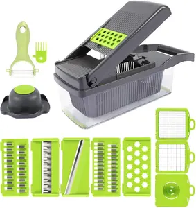 Vegetable Chopper, 12 in 1 Vegetable Cutter Design Mandoline Slicer Cutter Chopper and Grater, Adjustable Food Chopper Slicer Dicer with Fixed Handle Include Fruit Peeler
