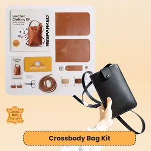 DIY Leather Crossbody Bag Kit for Beginners – Make Your Own Leather Purse – Full Grain Leather Craft Kit with Tools