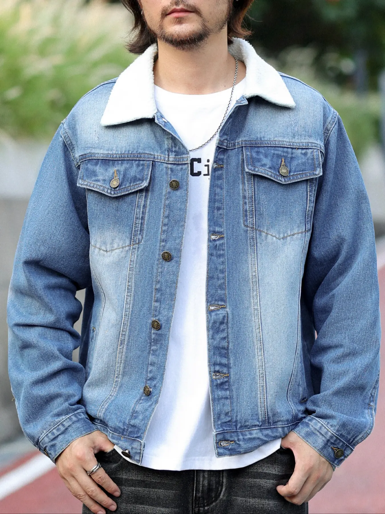 Men's Denim Bomber Jacket Coat, Vintage Denim Jacket, Fitted Menswear Casual Fashion Outerwear, Stylish Design for Daily Wear & Outdoor Activities, Perfect Fit for Spring & Fall Seasons