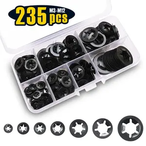 235Pcs Internal Tooth Push On Locking Washers Speed Clips Fasteners Assortment Kit(M3 M4 M5 M6 M8 M10 M12)