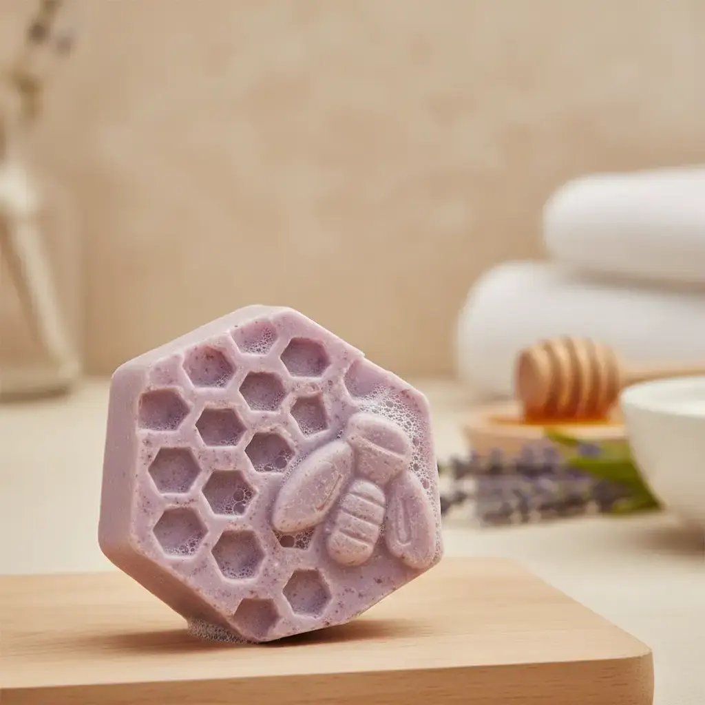 Ginger & Pine Apothecary Single Goat Milk Honeycomb Soap Bar with Calming Lavender - Sensitive Skin Body Cleanser, Hydrating, Gentle, Aromatherapy, Honeycomb Design, Body Care, Cleansing