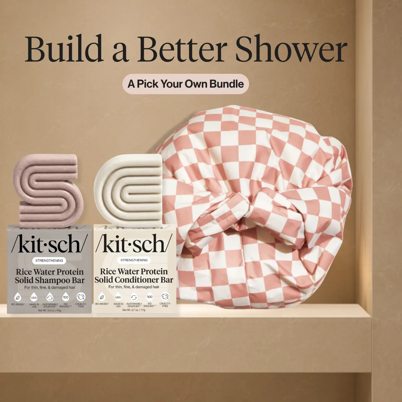 Build a Better Shower Bundle - Kitsch Shampoo & Conditioner Bar Set + All Lengths Adjustable Shower Cap