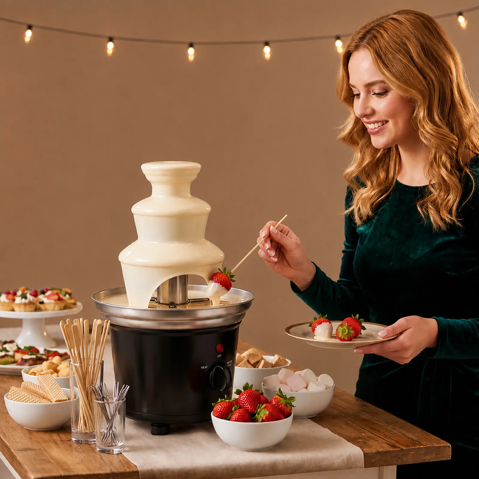 430 Stainless Steel Electric Chocolate Fondue Fountain - 3-Tier, 1lb Heated Hot Chocolate Maker with Silky Spiral Flow, Food Tray, 6 Forks, Party Decor for Weddings, Graduation Gifts