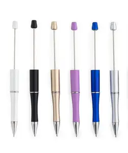 Customizable Beadable Pens 5 Pack - Personalized Refillable Ink Pens for DIY Crafting Compatible with Beads Black Ink Sturdy Base Secure Fit for Beads