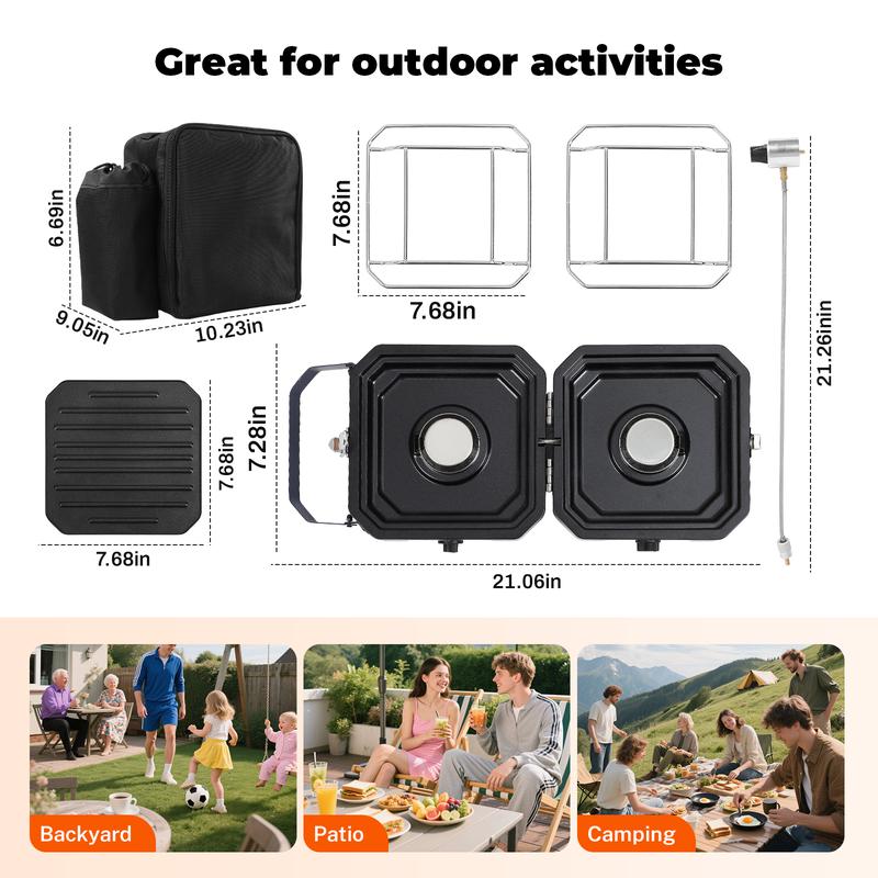 2 Burner Propane Camping Stove With Grill,Portable Foldable Camp Stove With 17000BTU, Two Piezo Ignition Adjustable Windproof Burners forCamping, Grilling, Tailgating, & More