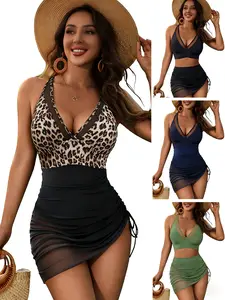 FEITAI Womens Mesh Sarong Wraps Bathing Suits  High Waisted Tummy Control Bikini Sets