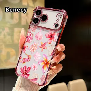 Phone Case for iPhone 17 Pro Max 16 15 Plus Air 14 13 12 11 E Tropic Sea Delight Pattern Electroplating Transparent Silicone Drop-proof Protective Cover
