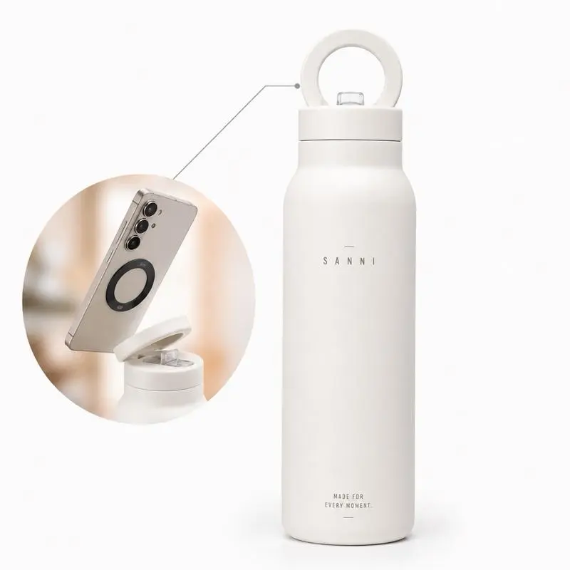 SANNI Stainless Steel Water Bottle - Magnetic Ring Top -25oz, Leakproof, 24H Cold Retention, Drinkware, Matte,Flasks, Portable, Mug, Bottled, Tumbler, Bottle, magnet,Drinking, Water, sport, phone stand, phone holder, MagSafeholder, Bottle holder