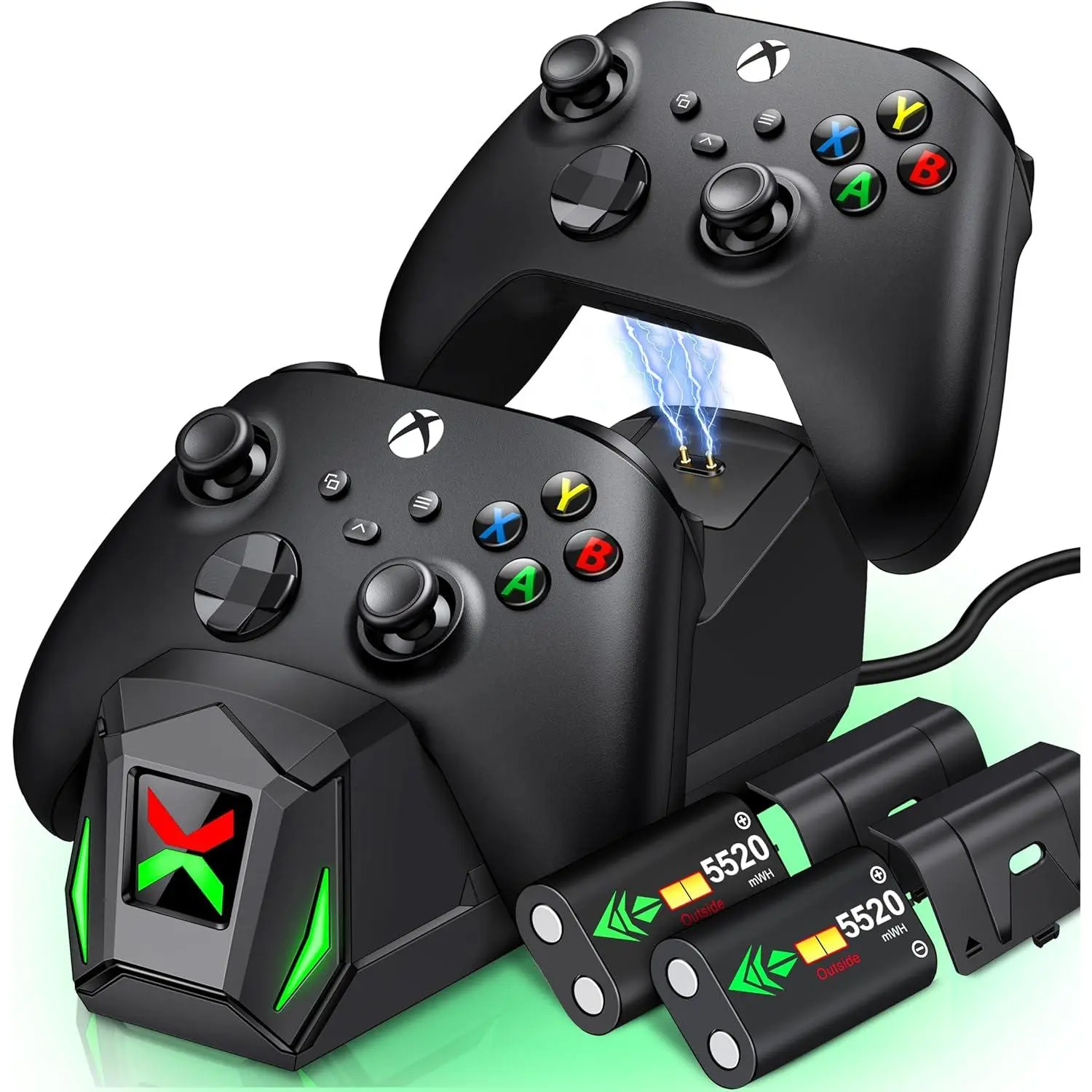 ESYWEN Controller Charger Station with 2 Rechargeable Battery Packs for Xbox One/S/Elite/Series X|S, High Speed Charging Dock with 4 Batteries Console Accessory