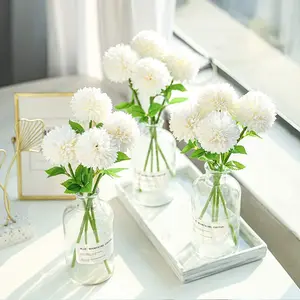 12 piece white Artificial Chrysanthemum Ball Flowers Party Home Garden DIY Decor Hydrangea Bridal Wedding Bouquet Indoor Floral Arrangement Table Centerpiece