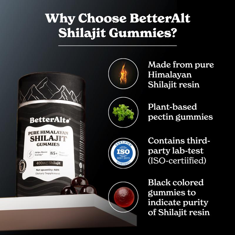4 Packs of BetterAlt Pure Shilajit Resin Gummies | Tamarind & Mango Flavors | Helps Improve Stamina | Lab-Tested for Purity Healthcare Vitamin