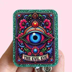 Glitter My Badge Halloween tarot card evil eye ghost nurse badge reel for nurse and hospital workers. Badge clip Badge pull - Retractable swivel clip with a 360 rotation. Great gift for coworker.