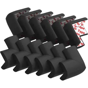 12 Pack Soft Corner Protector Baby Proofing Edge and Corner Guards Pre-Taped Rubber Foam Safety Furniture Bumper for Fireplace Table Stair Cabinet Black