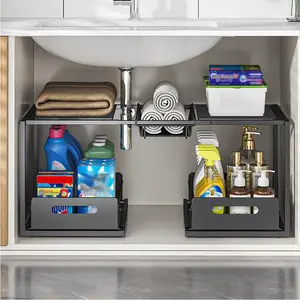 Under Sink Organizer, 1 Count 2 Layer Sliding Cabinet Basket, Multipurpose Pull Out Cabinet Organizer, Durable Storage and Organization for Home, Kitchen