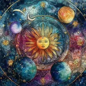 Starry Secret Instrument Sun Heart Cross Stitch Kit, 11 Grids DIY Color Embroidery Design, Home Wall Decor Gift, Frameless, 14.17x14.17 Inches
