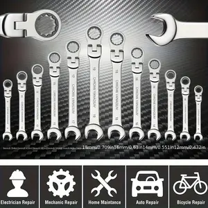 Ratchet Wrench Set - 5-Piece Adjustable Metric Wrenches 6mm to 10mm for Electrician Mechanic Home Auto & Bicycle Repair Silver Iron