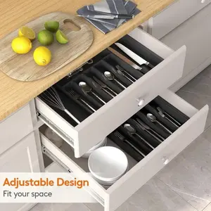Utensil  Drawer Organizer, Expandable Utensil Organizer for Kitchen Drawers,  Plastic Spoons Forks Knives Holder Storage Dividers,Adjustable Cutlery and Flatware Tray,Cooking Utensils Tray Cutlery Flatware Holder with Removable Knife Blocks