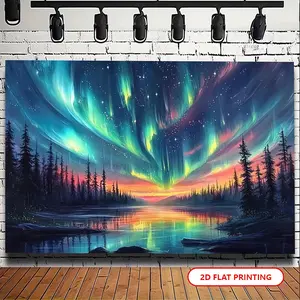 1pc Glow-in-the-Dark Aurora Borealis Tapestry - UV Reactive Wall Art with Vibrant Northern Lights, Pine Trees & Starry Sky for Home Decor, Parties, and Photography Backdrop, Durable Polyester Material, Wall Decoration