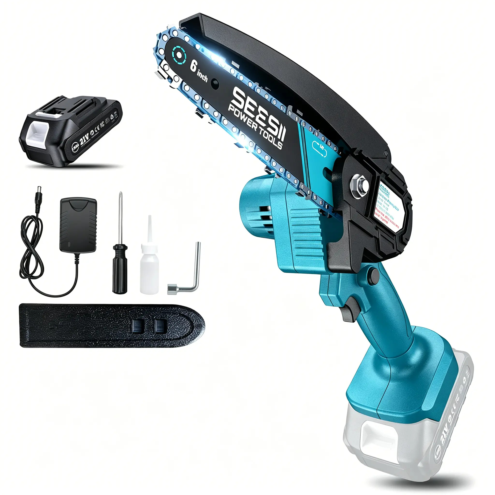 【Affiliate Auction】SEESII 6-In Cordless Chainsaw Kit, Single-Hand Handheld Electric Chain Saw with Copper Motor & Battery, Portable Power Saw for Tree Trimming, Wood Cut, Ideal Gift for Men