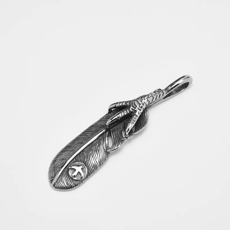 Men's Silver Feather Pendant Necklace by HANGOVEER NYC