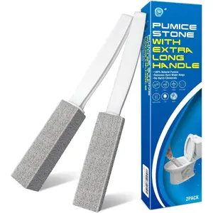 Pumice Stone Toilet Bowl Cleaning Stick with  Handle,Cleans  Limescale Stain,Hard Water Rings, Calcium,Iron and Rust. Remover for Tile/Bath/Kitchen - 2 Pack