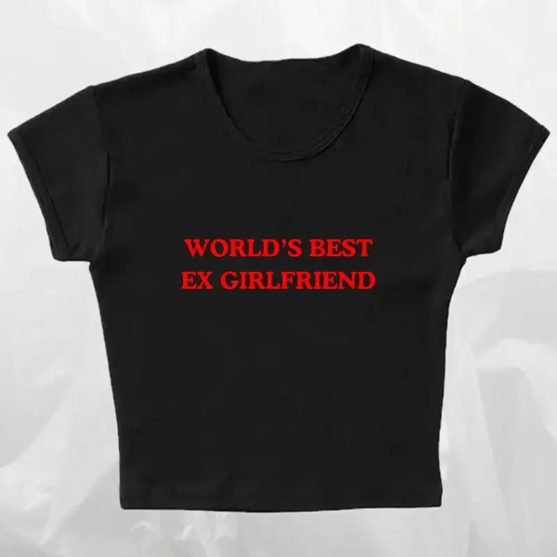 Bella Canvas 1010 Worlds Best Ex Girlfriend Tee Baby Tee Women Y2K Funny Meme Quote Graphic Top Cute Trendy Aesthetic Tumblr Egirl Streetwear Retro 90s Vintage Breakup Slogan Soft Girl Playful Casual Fitted Gift