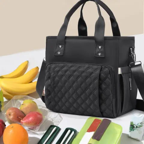 Women's Solid Color Quilted Design Durable Lunch Bag, Lunch Bags Women, Large Capacity Waterproof Shoulder Bag for Work & School, Casual Trendy Versatile High-quality Daily Commuting Bag